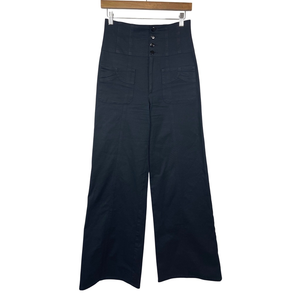 Nanette Lepore Y2K Wide Leg High Waist Pants Navy Blue 4 Preppy Retro Indie Chic